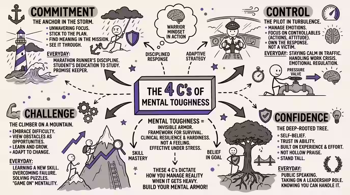 The 4 C's of mental toughness: Commitment, Control, Challenge, and Confidence